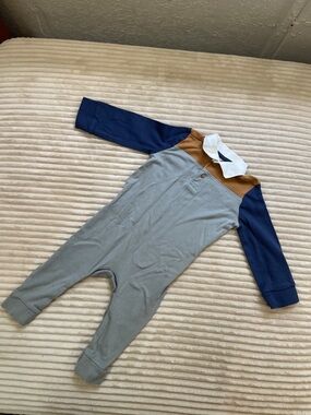 Honest Baby - Toddler Long-Sleeve Polo Footie in Gray, Navy & Brown